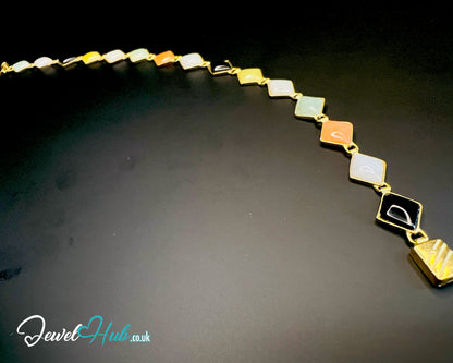 14K Gold Diamond-Cut Jade Bracelet – 15 Colorful Stones · 18cm · 5.33g · Hallmarked Wellness Jewelry