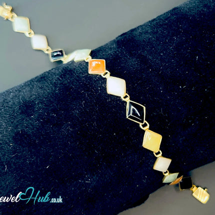 14K Gold Diamond-Cut Jade Bracelet – 15 Colorful Stones · 18cm · 5.33g · Hallmarked Wellness Jewelry JH