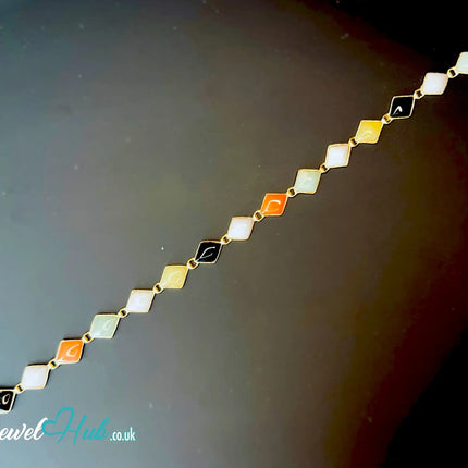 14K Gold Diamond-Cut Jade Bracelet – 15 Colorful Stones · 18cm · 5.33g · Hallmarked Wellness Jewelry JH