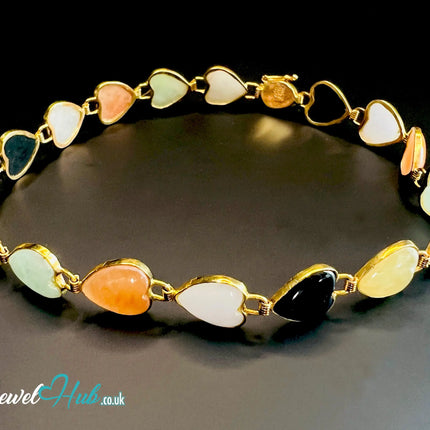 14K Gold Heart Jade Bracelet – 17 Colorful Stones · 18cm · 5.86g · Hallmarked Wellness Jewelry JH