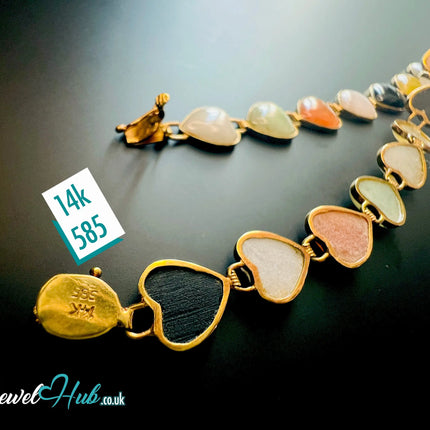 14K Gold Heart Jade Bracelet – 17 Colorful Stones · 18cm · 5.86g · Hallmarked Wellness Jewelry JH