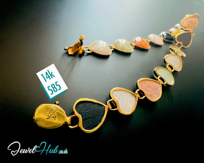 14K Gold Heart Jade Bracelet – 17 Colorful Stones · 18cm · 5.86g · Hallmarked Wellness Jewelry