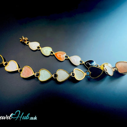 14K Gold Heart Jade Bracelet – 17 Colorful Stones · 18cm · 5.86g · Hallmarked Wellness Jewelry JH