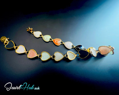 14K Gold Heart Jade Bracelet – 17 Colorful Stones · 18cm · 5.86g · Hallmarked Wellness Jewelry