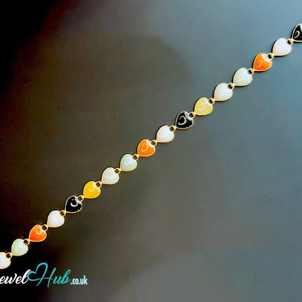 14K Gold Heart Jade Bracelet – 17 Colorful Stones · 18cm · 5.86g · Hallmarked Wellness Jewelry JH
