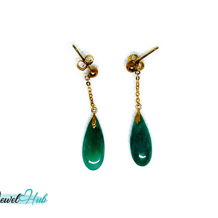 14k (585) Solid Gold mounted Tear-Drop Jade Earring JH