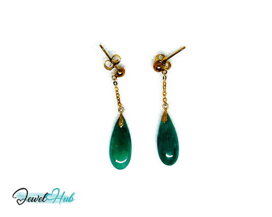 14k (585) Solid Gold mounted Tear-Drop Jade Earring