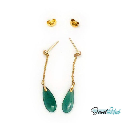 14k (585) Solid Gold mounted Tear-Drop Jade Earring