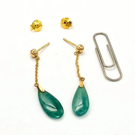 14k (585) Solid Gold mounted Tear-Drop Jade Earring JH