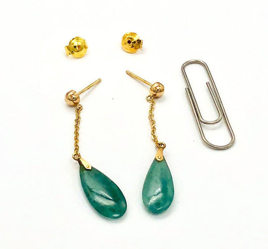 14k (585) Solid Gold mounted Tear-Drop Jade Earring