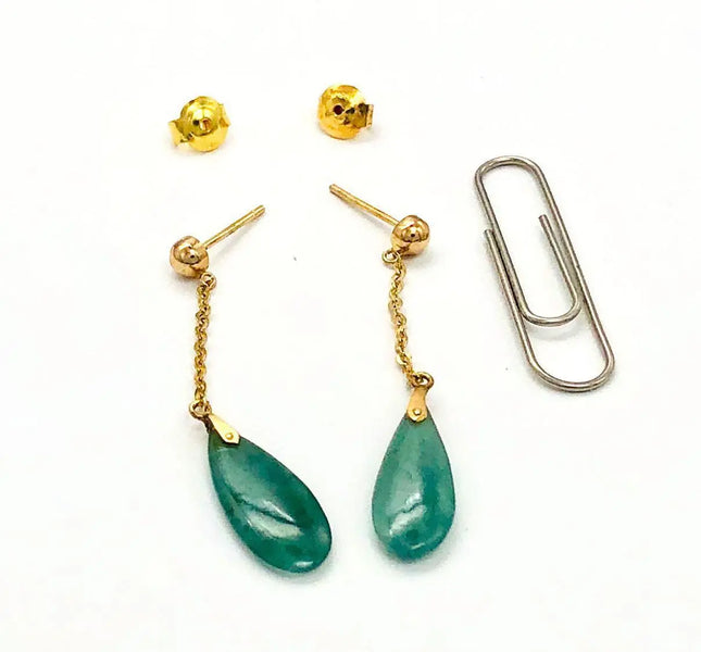 14k (585) Solid Gold mounted Tear-Drop Jade Earring JH