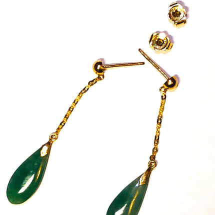 14k (585) Solid Gold mounted Tear-Drop Jade Earring JH