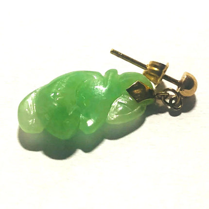 14k (585) Solid Gold Mounted Lucky & Wishful Jade long drop earrings JH