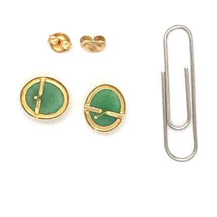 14k (585) Yellow Solid Gold surrounding mounted Oval-shaped Jade earring JH