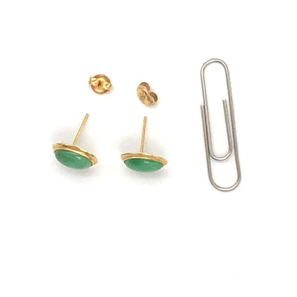 14k (585) Yellow Solid Gold surrounding mounted Oval-shaped Jade earring JH