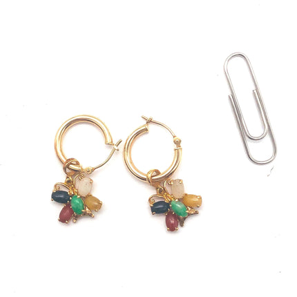 14k (585) Solid Yellow Gold dangle earrings (multi colour jade butterfly) JH