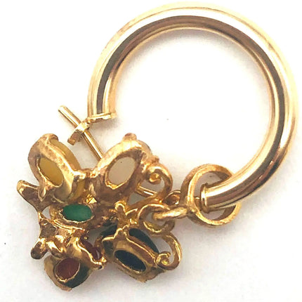 14k (585) Solid Yellow Gold dangle earrings (multi colour jade butterfly) JH