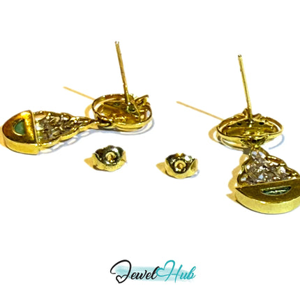 18k (750) Solid Yellow Gold mounted mixed diamond and jade drop earrings JH