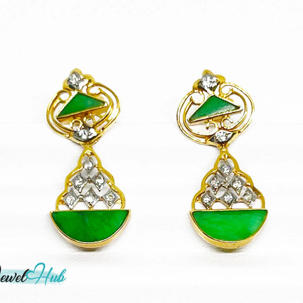 18k (750) Solid Yellow Gold mounted mixed diamond and jade drop earrings JH