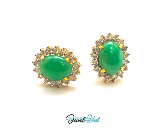 18k (750) Solid Yellow Gold high quality jade earrings surrounded with diamonds