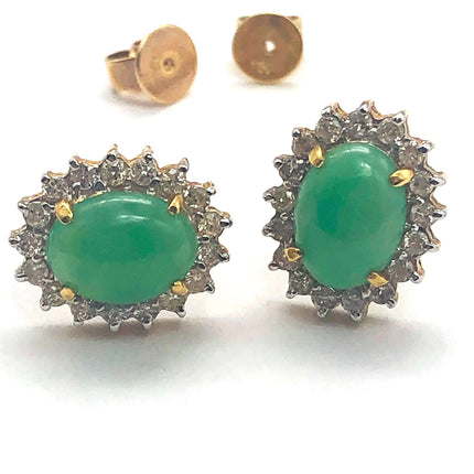 18k (750) Solid Yellow Gold high quality jade earrings surrounded with diamonds JH