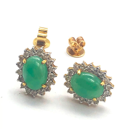 18k (750) Solid Yellow Gold high quality jade earrings surrounded with diamonds JH