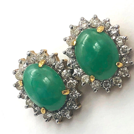 18k (750) Solid Yellow Gold high quality jade earrings surrounded with diamonds JH