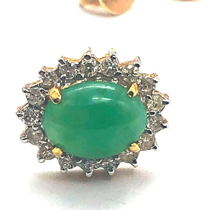18k (750) Solid Yellow Gold high quality jade earrings surrounded with diamonds JH