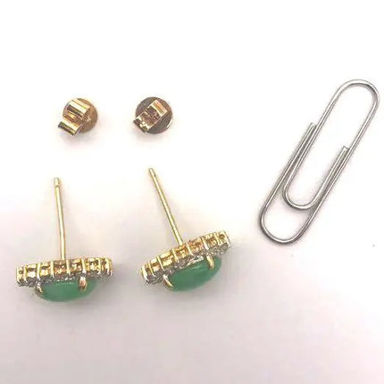 18k (750) Solid Yellow Gold high quality jade earrings surrounded with diamonds JH