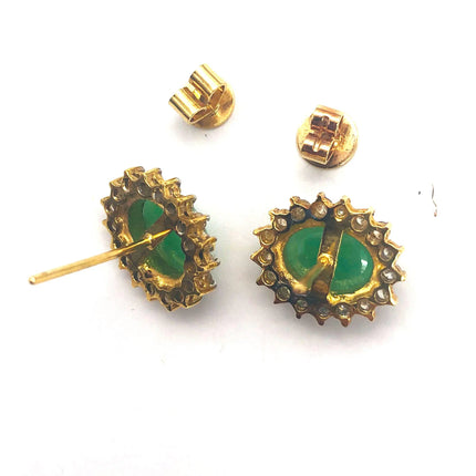 18k (750) Solid Yellow Gold high quality jade earrings surrounded with diamonds JH