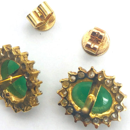 18k (750) Solid Yellow Gold high quality jade earrings surrounded with diamonds JH