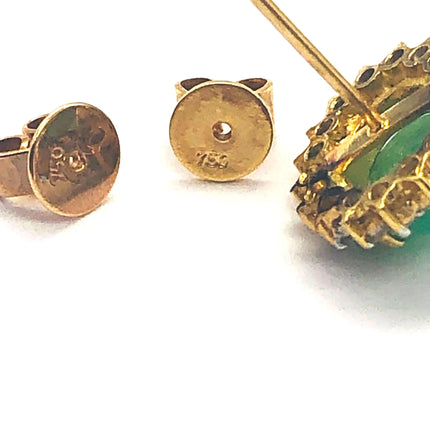 18k (750) Solid Yellow Gold high quality jade earrings surrounded with diamonds JH