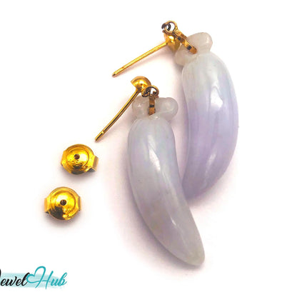 14k (585) Solid Yellow Gold lucky fruit shape long drop purple jade earrings JH