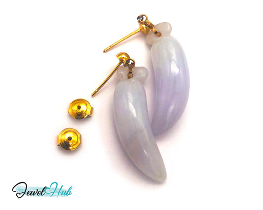 14k (585) Solid Yellow Gold lucky fruit shape long drop purple jade earrings