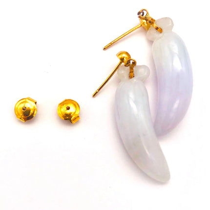 14k (585) Solid Yellow Gold lucky fruit shape long drop purple jade earrings JH