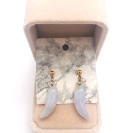 14k (585) Solid Yellow Gold lucky fruit shape long drop purple jade earrings JH