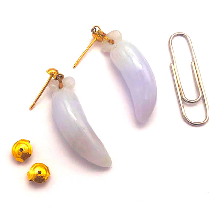 14k (585) Solid Yellow Gold lucky fruit shape long drop purple jade earrings JH