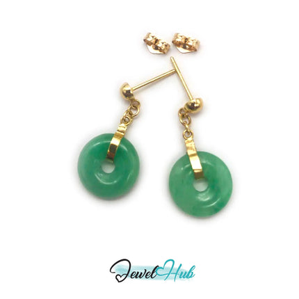 14k (585) Solid Yellow Gold Vintage Circle Chinese Dangle Earrings JH