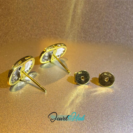 18k (750) Solid Yellow Gold high quality Curved Rectangle Emerald Green Jade Earrings surrounded with diamonds JH