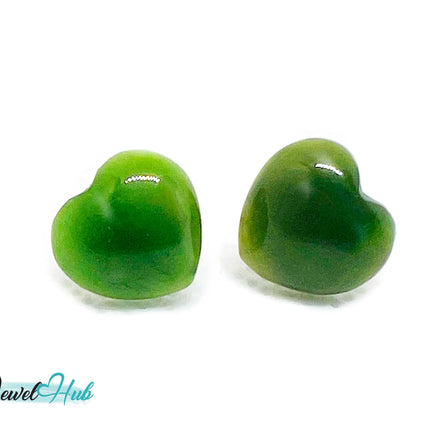 14k (585) Yellow Solid Gold Heart-Shaped Jade Stud Earrings JH