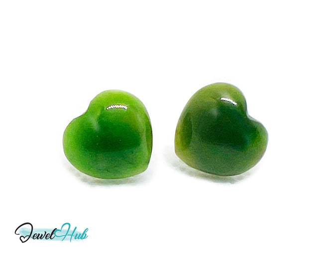 14k (585) Yellow Solid Gold Heart-Shaped Jade Stud Earrings JH