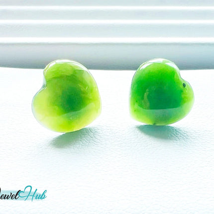 14k (585) Yellow Solid Gold Heart-Shaped Jade Stud Earrings JH