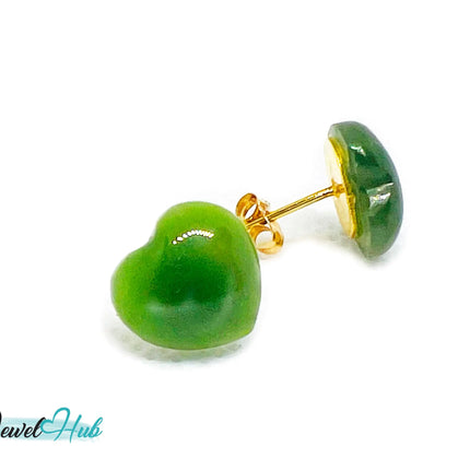 14k (585) Yellow Solid Gold Heart-Shaped Jade Stud Earrings JH