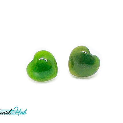 14k (585) Yellow Solid Gold Heart-Shaped Jade Stud Earrings JH
