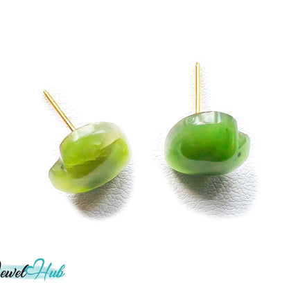 14k (585) Yellow Solid Gold Heart-Shaped Jade Stud Earrings JH