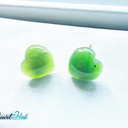 14k (585) Yellow Solid Gold Heart-Shaped Jade Stud Earrings JH