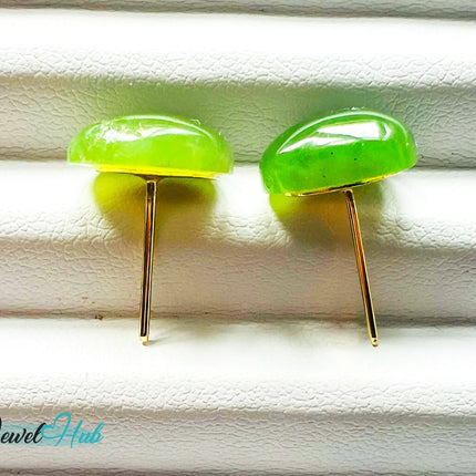 14k (585) Yellow Solid Gold Heart-Shaped Jade Stud Earrings JH
