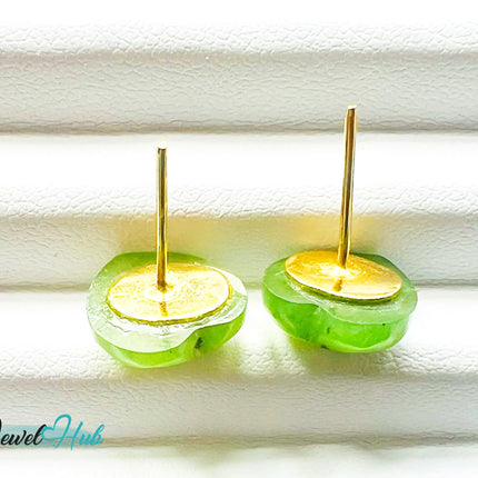 14k (585) Yellow Solid Gold Heart-Shaped Jade Stud Earrings JH