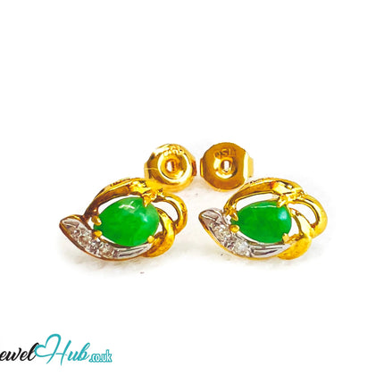 18K Gold Jade & Diamond Stud Earrings – Whisper of Elegance JH