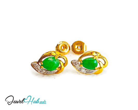 18K Gold Jade & Diamond Stud Earrings – Whisper of Elegance